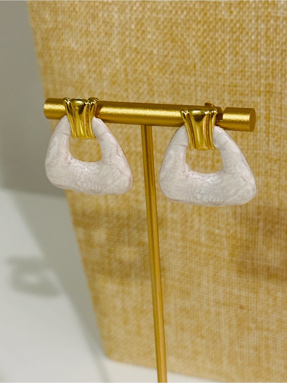 Fashion Jewelry White Textured Hoop Earrings with Gold Stud